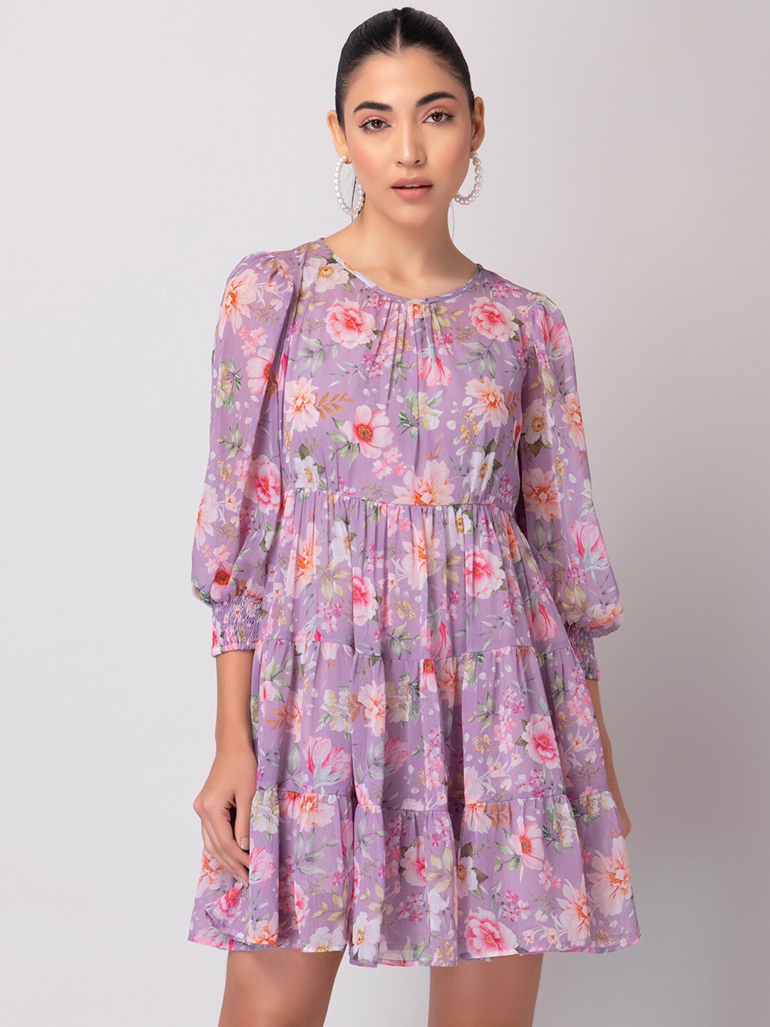 FabAlley Floral Georgette Dress, Lavender