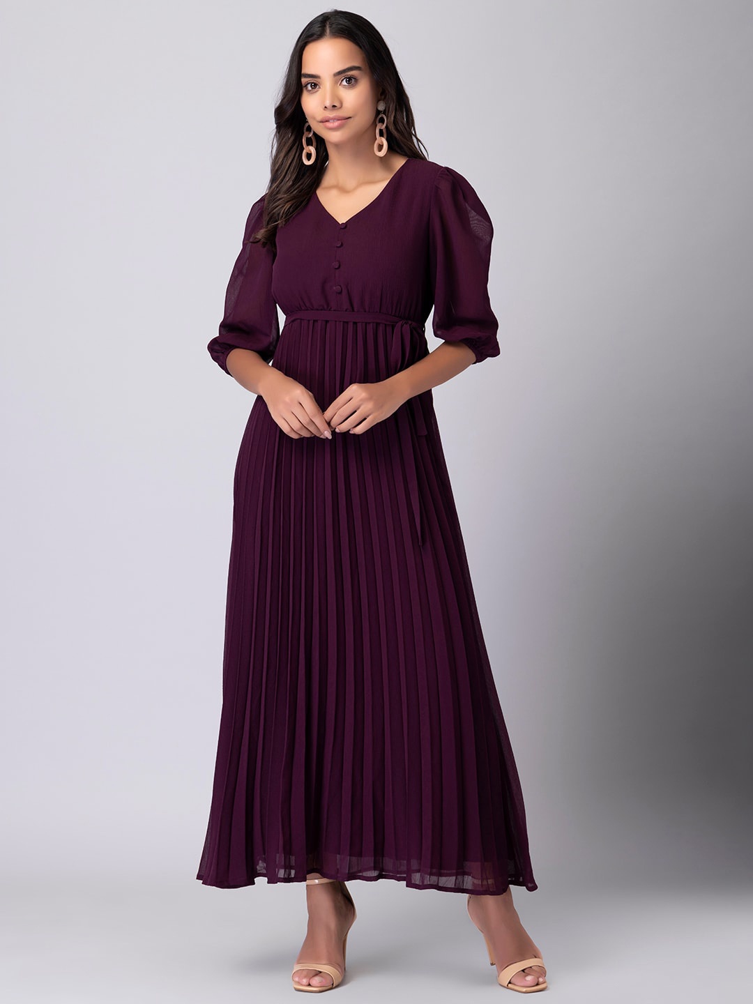 

FabAlley Maroon Georgette Maxi Dress