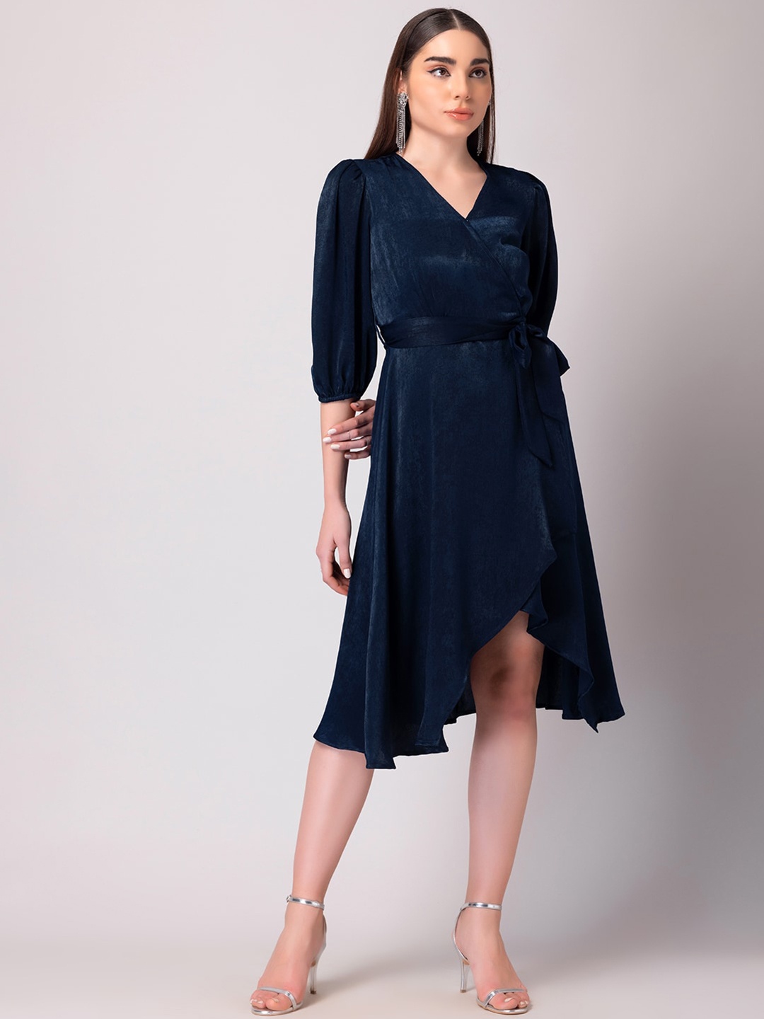 

FabAlley Blue Satin Midi Dress