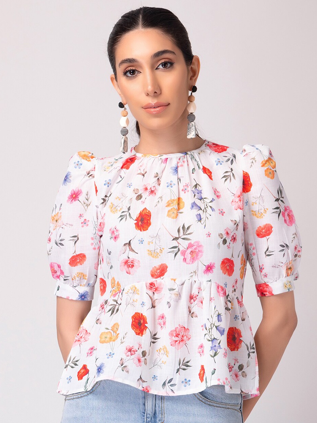 

FabAlley White Floral Print Top
