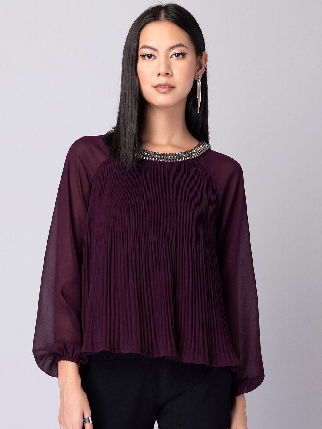 

FabAlley Bell Sleeves A-Line Top, Burgundy