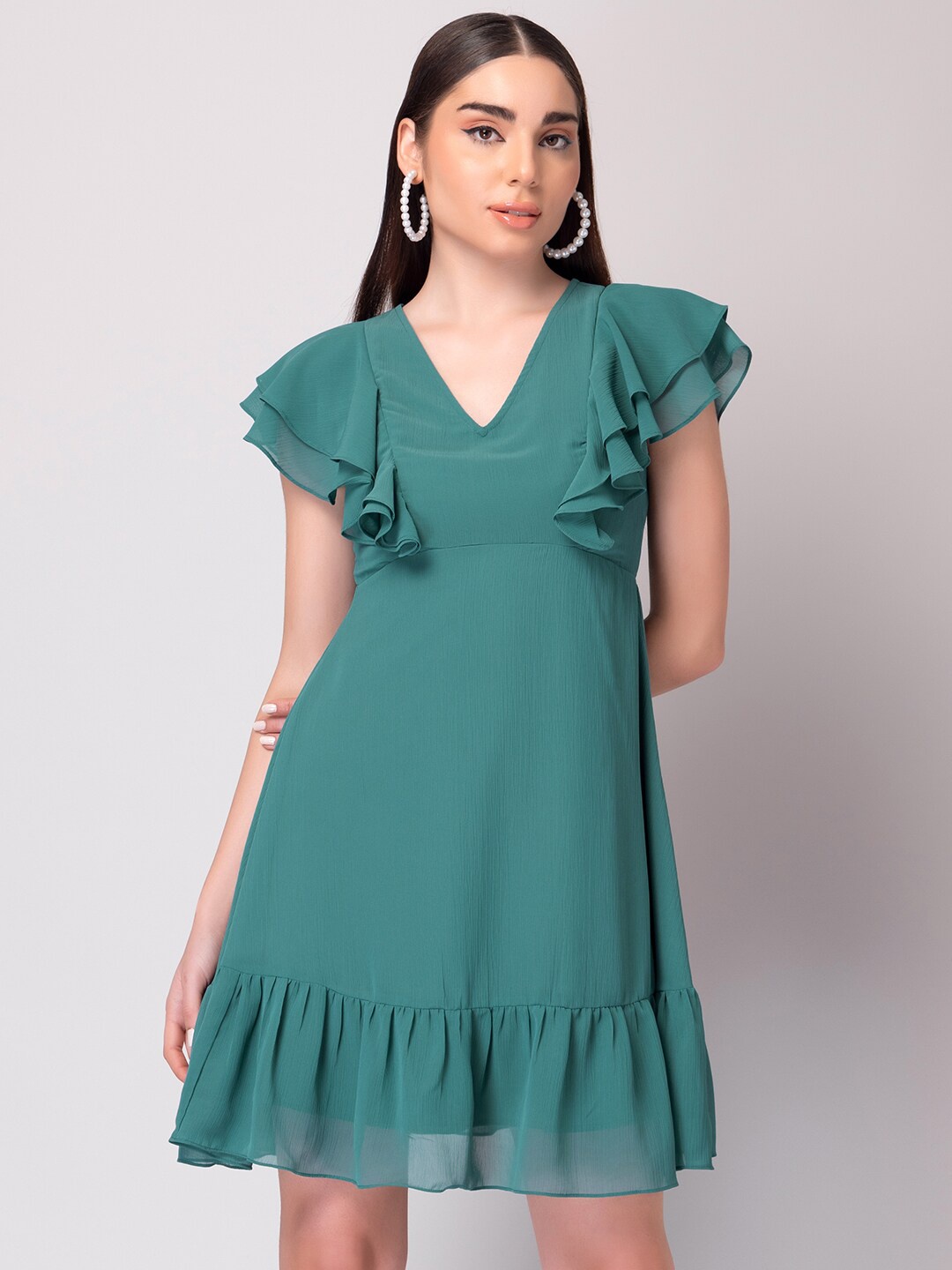 

FabAlley V-Neck Georgette Dress, Green