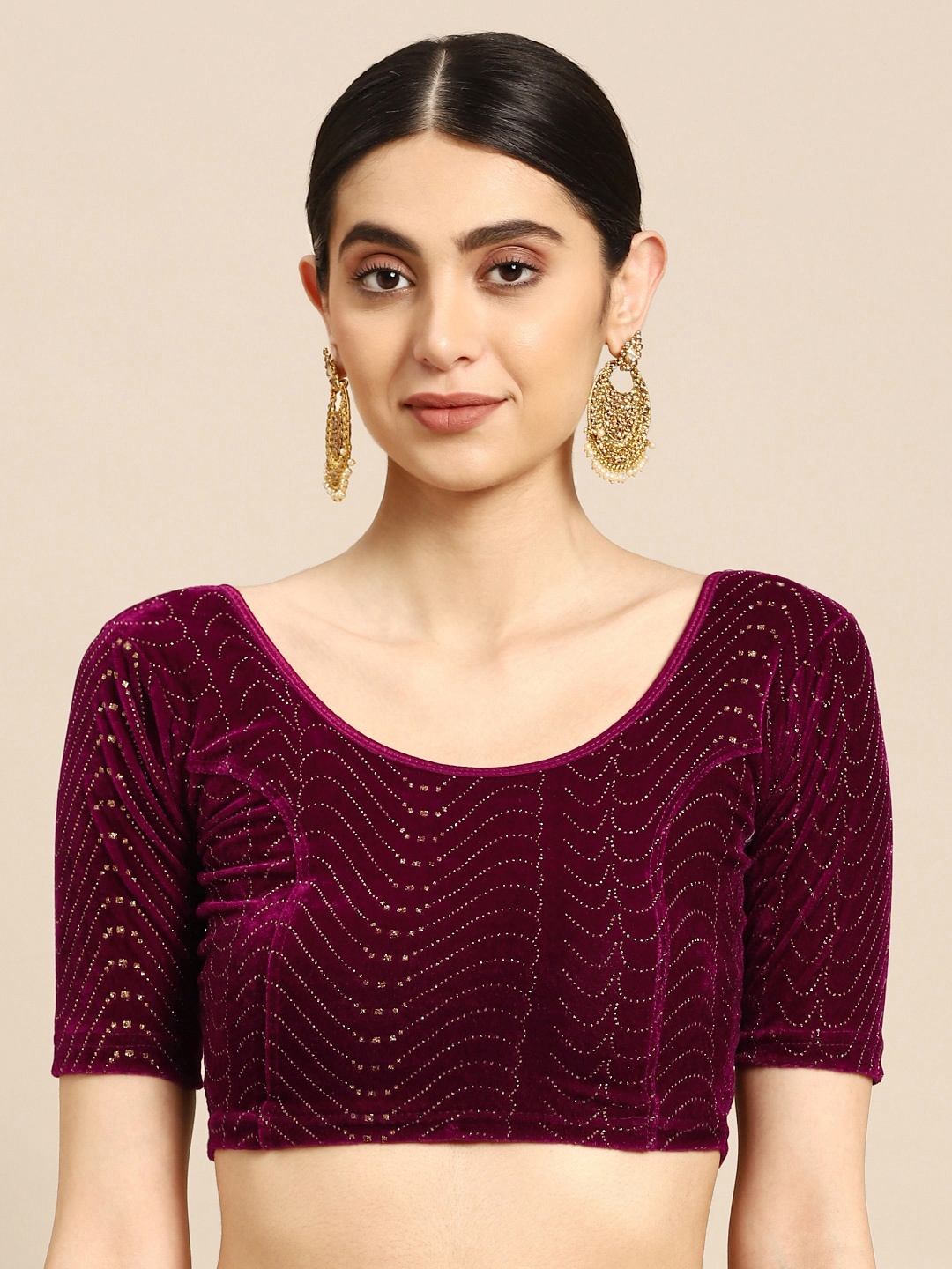 

VASTRANAND Zari Embellished Velvet Stretchable Saree Blouse, Burgundy