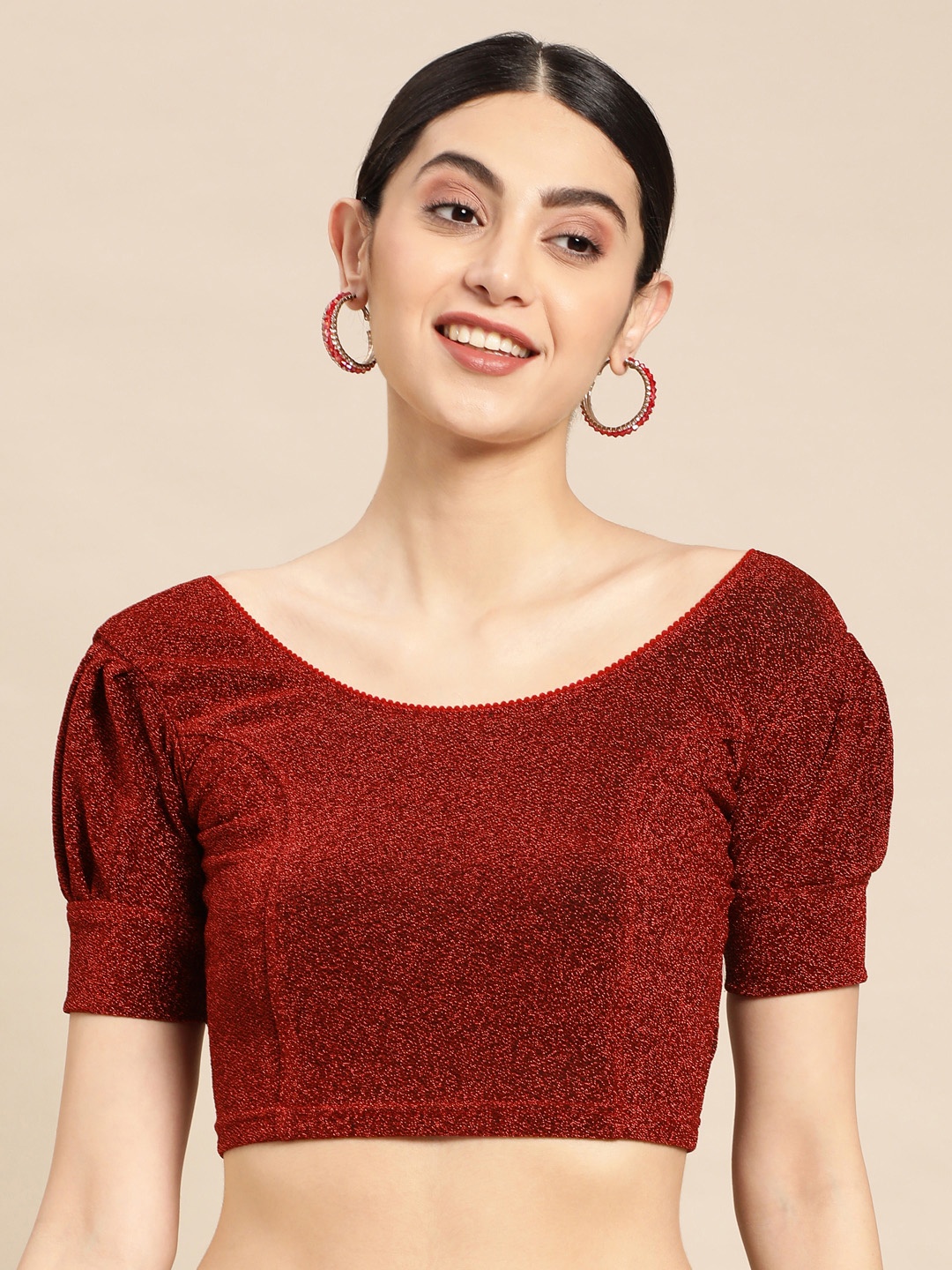 

VASTRANAND Zari Puff Sleeves Stretchable Saree Blouse, Red