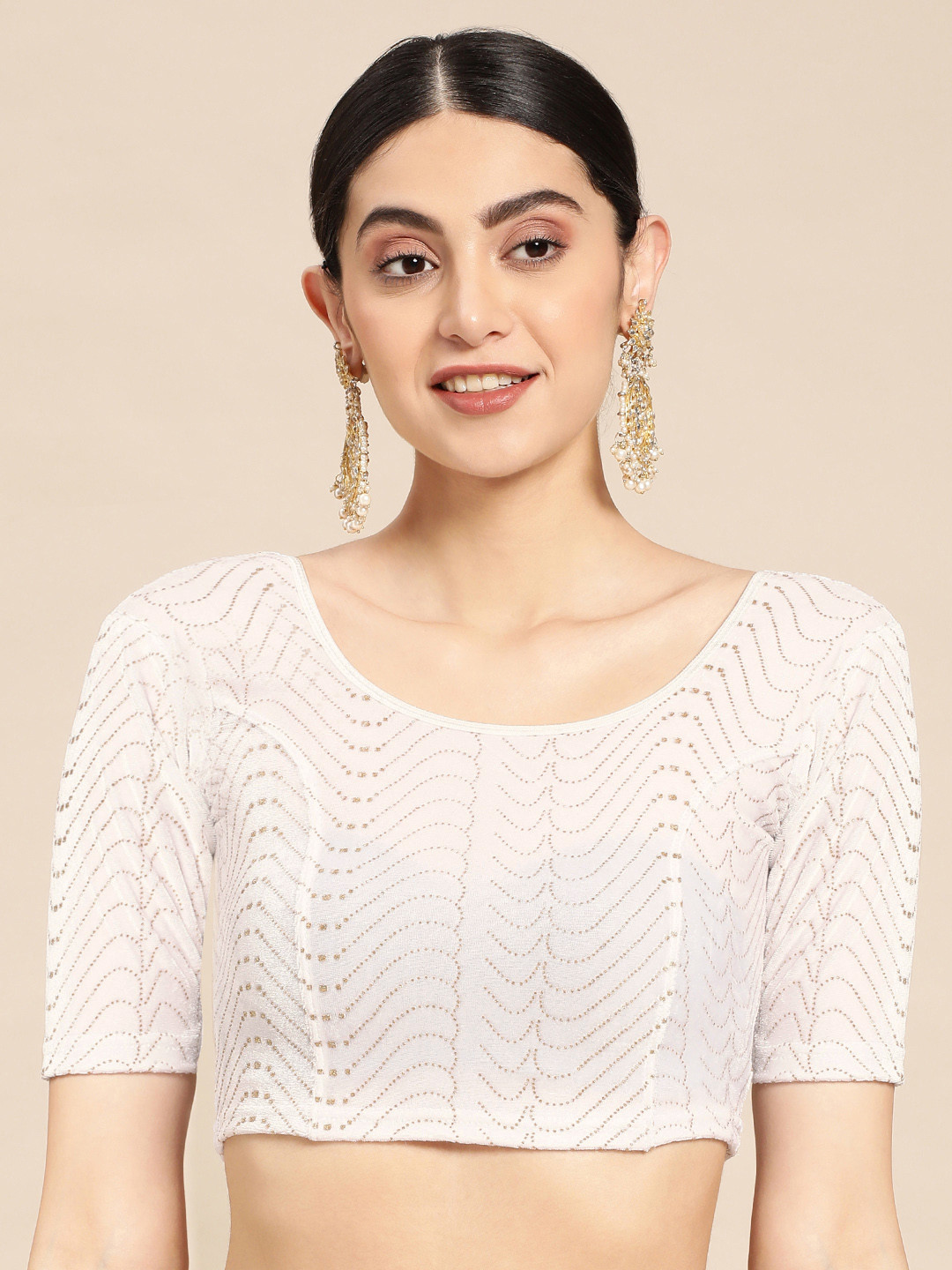 

VASTRANAND Zari Embellished Velvet Stretchable Saree Blouse, White