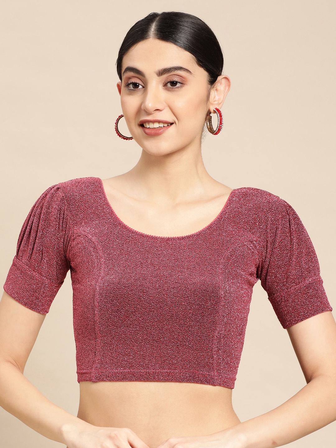 

VASTRANAND Zari Puff Sleeves Stretchable Saree Blouse, Pink