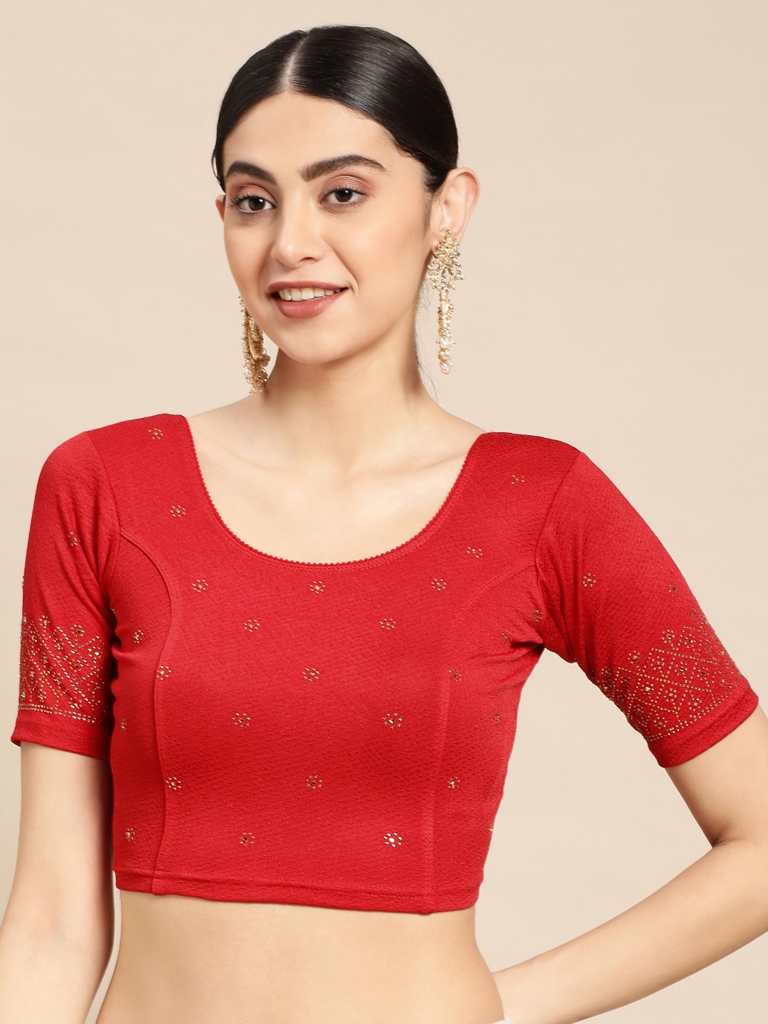 

VASTRANAND Beads & Stones Embellished Stretchable Saree Blouse, Red