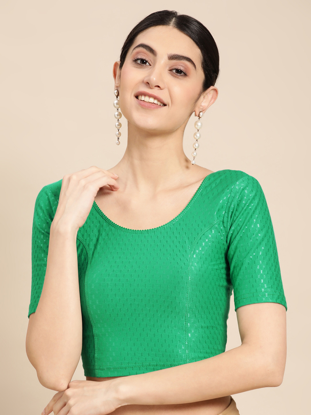 

VASTRANAND Woven Design Stretchable Saree Blouse, Green