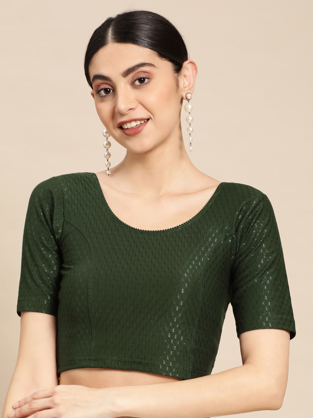 

VASTRANAND Stretchable Velvet Saree Blouse, Green