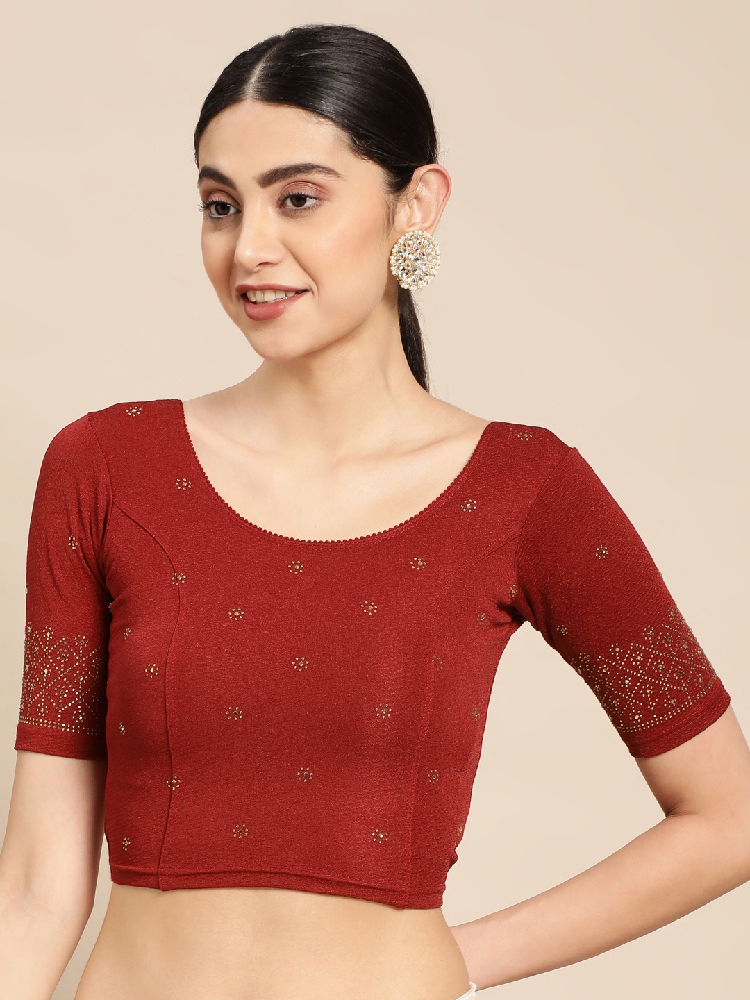 

VASTRANAND Beads & Stones Embellished Stretchable Saree Blouse, Maroon