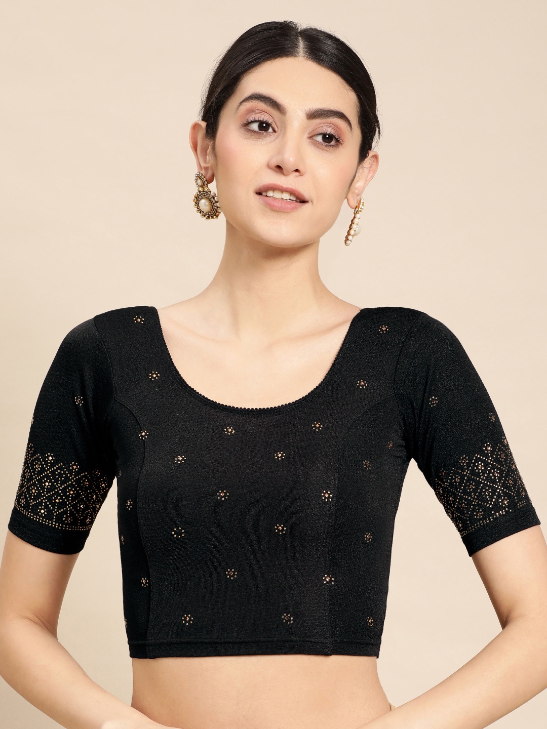 

VASTRANAND Women Stretchable Swaroski Work Saree Blouse, Black