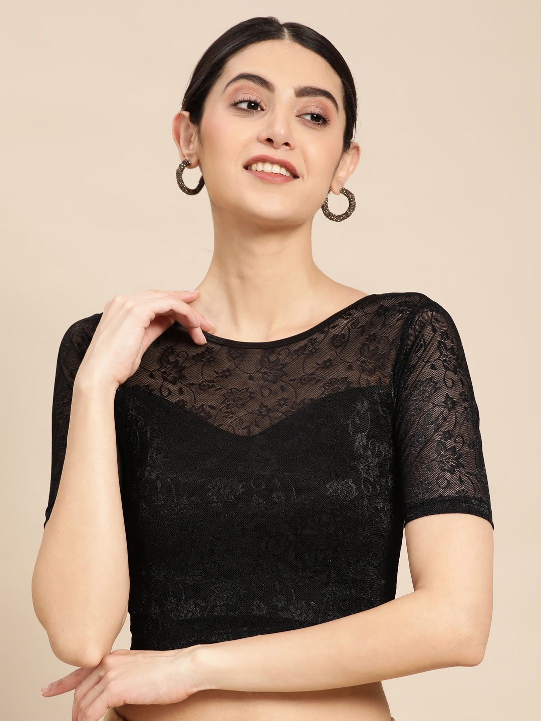 

VASTRANAND Brocade Stretchable Saree Blouse, Black