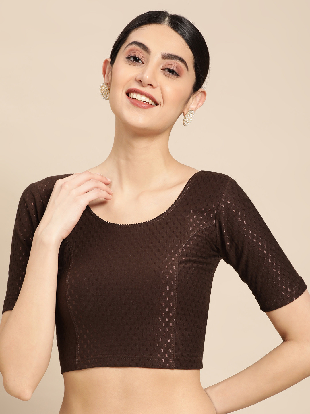 

VASTRANAND Woven Design Stretchable Saree Blouse, Brown