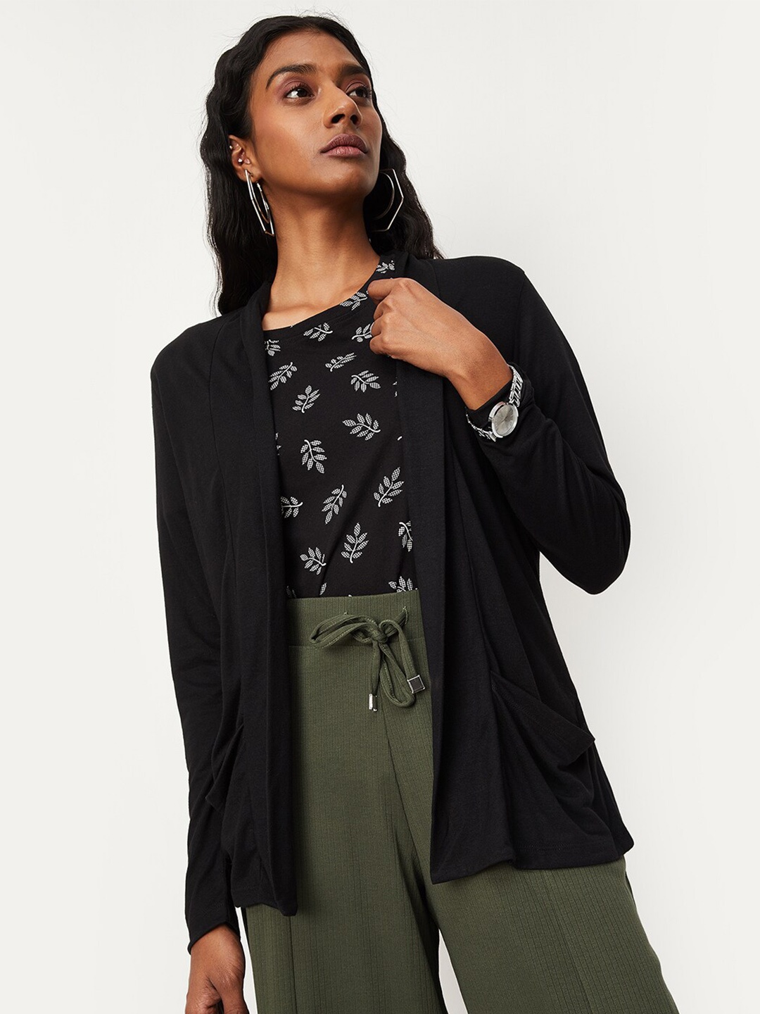 

max Women Open Front Longline Shrug, Black