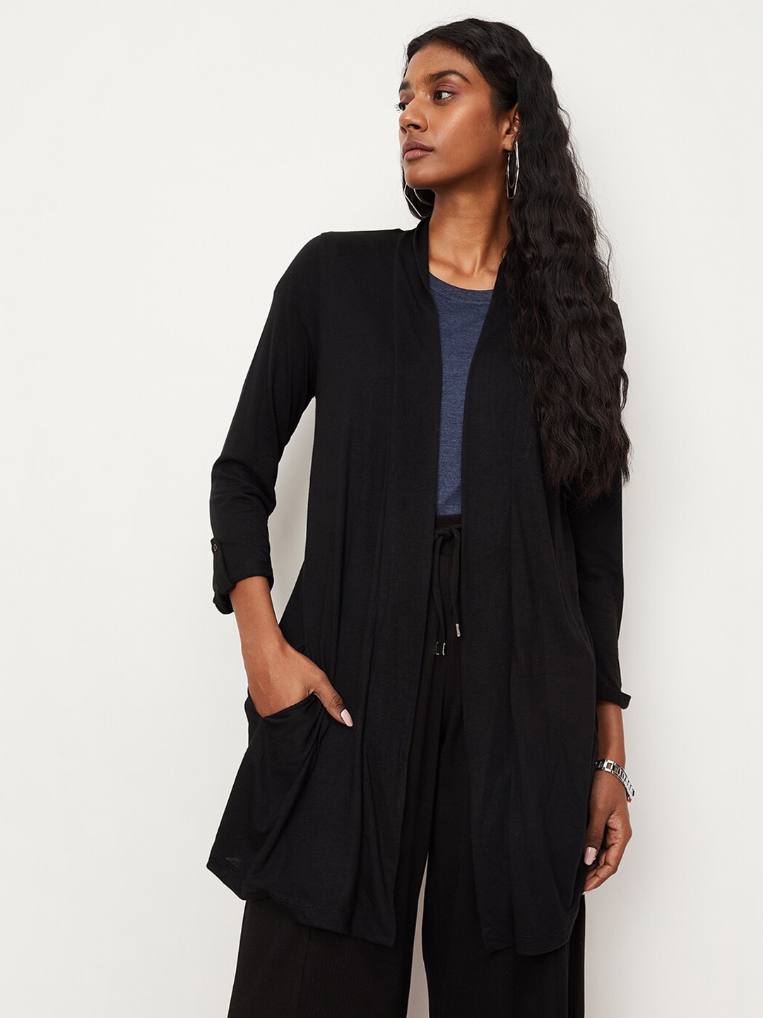 

max Women Open Front Longline Shrug, Black