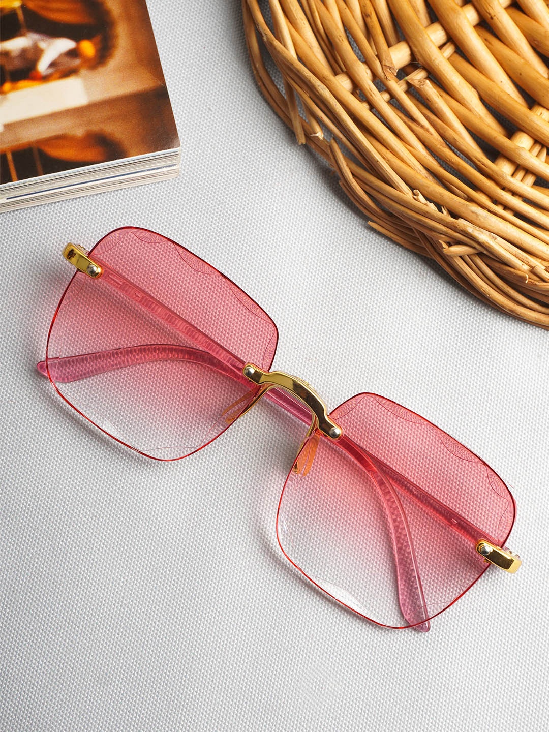 

Ferosh Metal Rimless Lens & Square Sunglasses, Pink