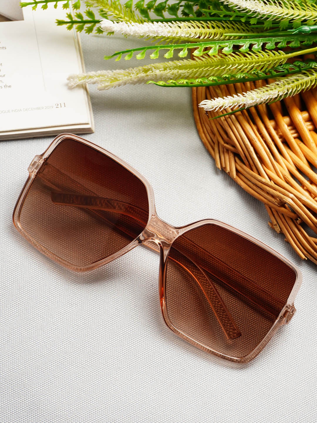 

Ferosh Plastic Oversized Square Sunglasses, Brown