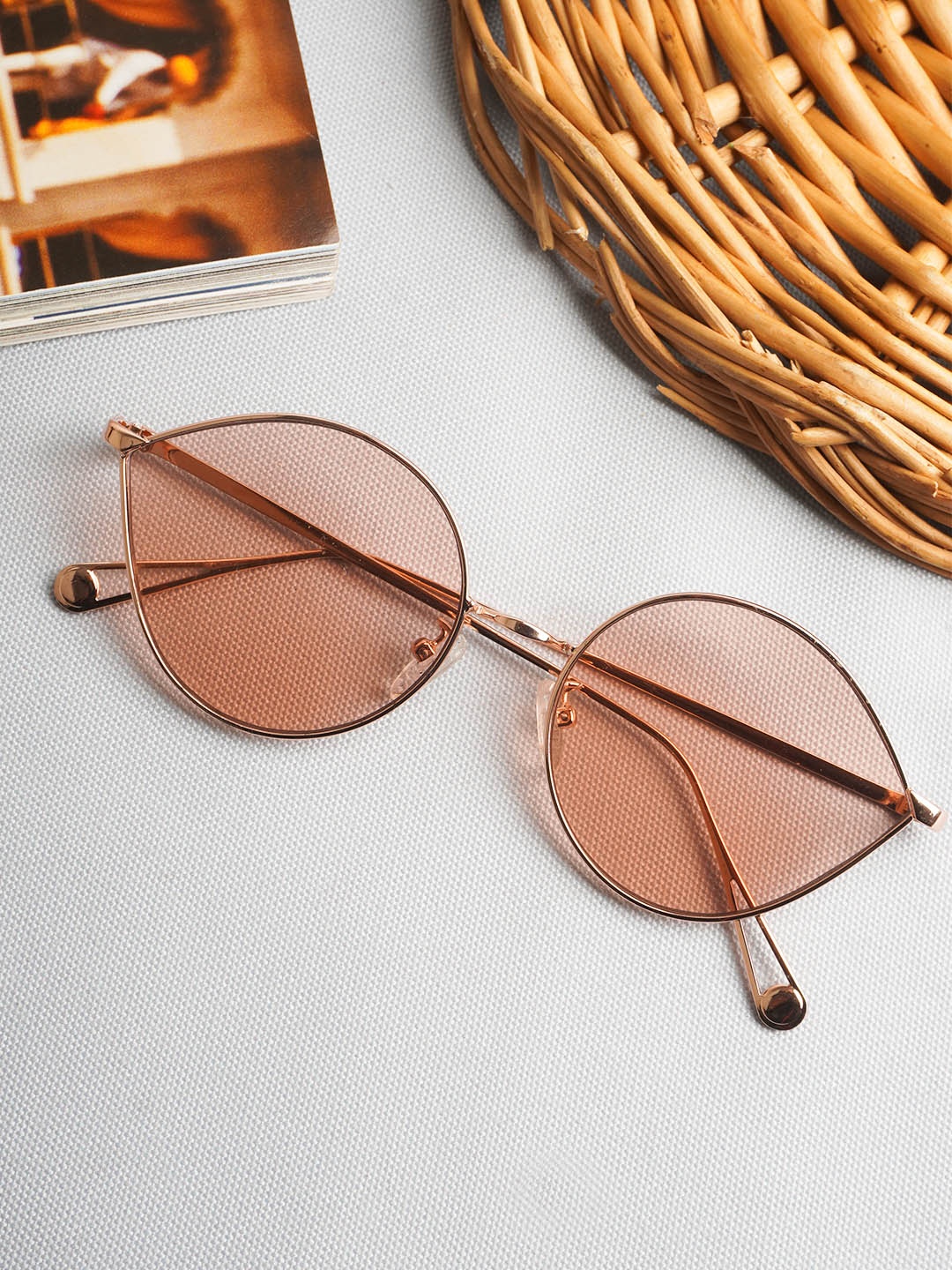 

Ferosh Regular Lens Metal Teardrop Sunglasses, Brown