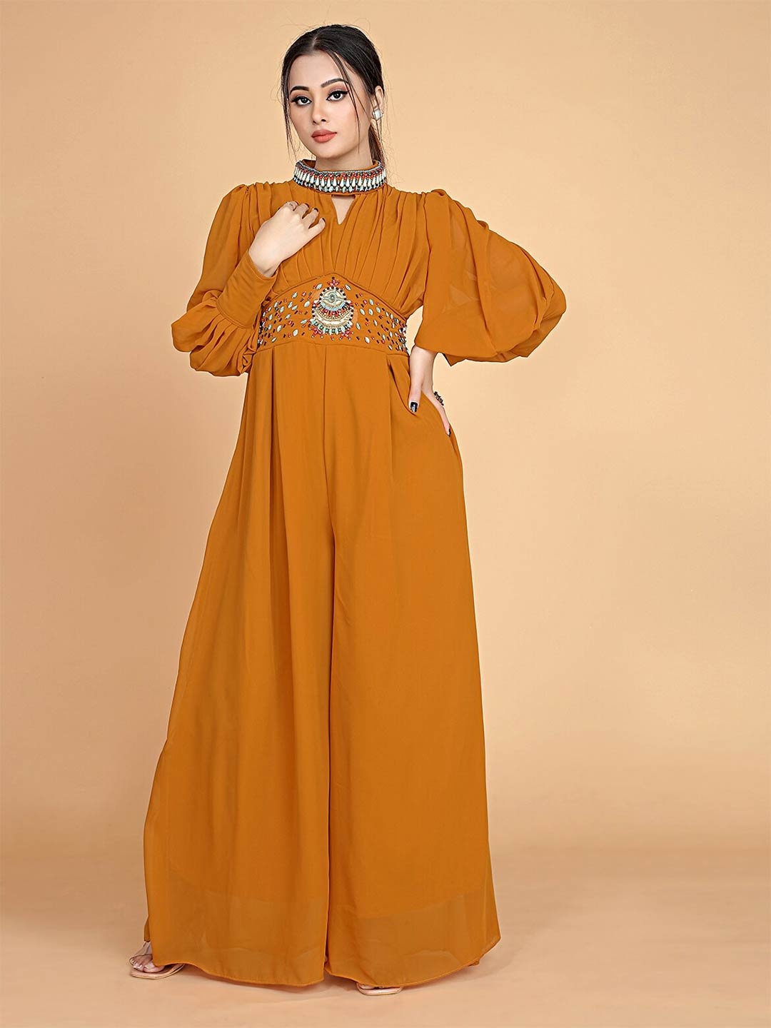 Vidraa Western Store Basic Jumpsuit with Embroidered, Copper