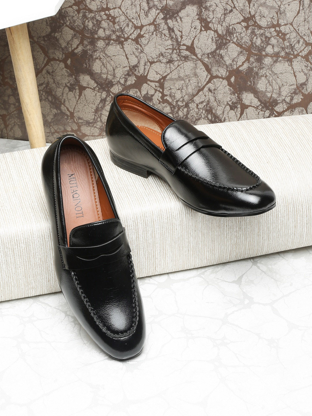 

MUTAQINOTI Men Textured Lightweight Slip On Loafers, Black