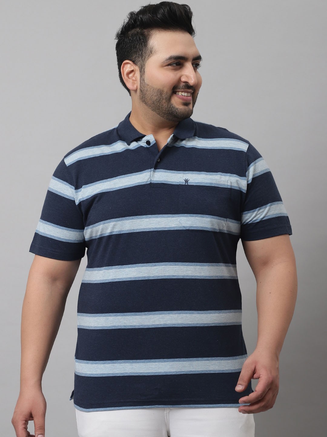 

VENITIAN Men Navy Blue Striped Polo Collar T-shirt