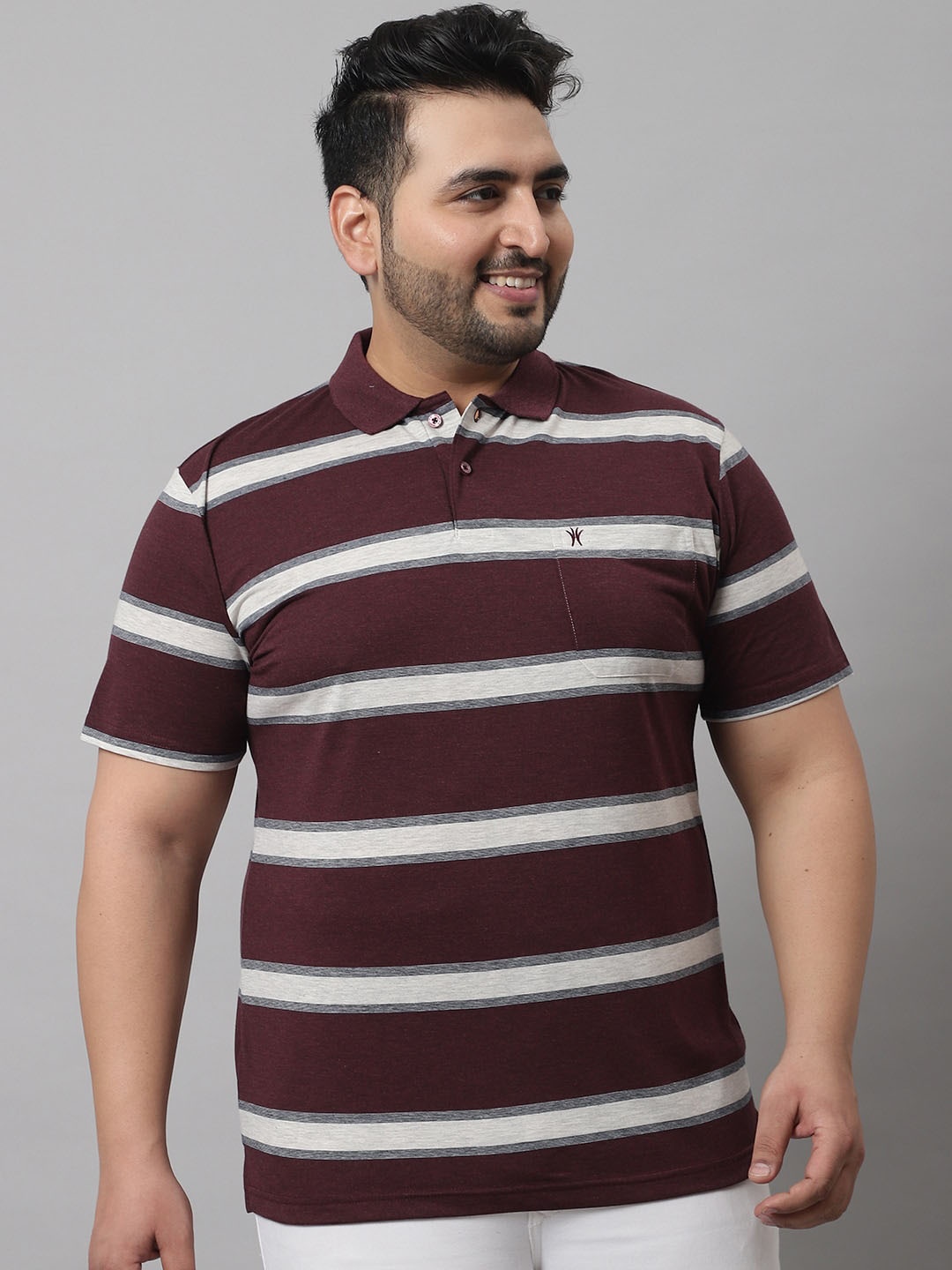 

VENITIAN Men Burgundy Striped Polo Collar T-shirt