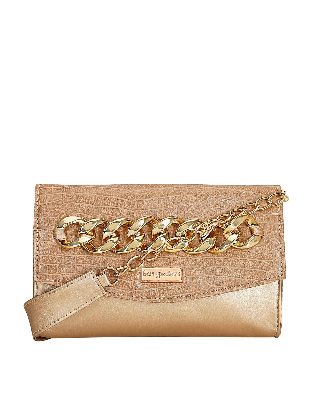

Berrypeckers Animal Textured Envelope Shoulder Straps Clutch, Beige