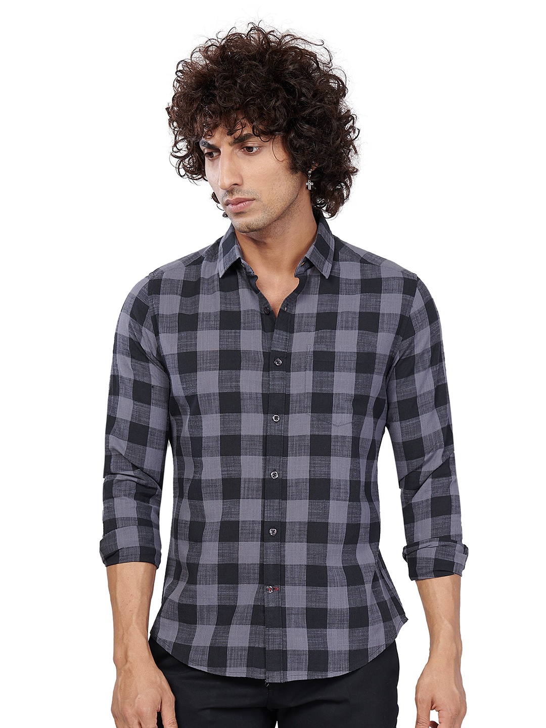 

VASTRADO Men Grey Buffalo Checked Casual Shirt