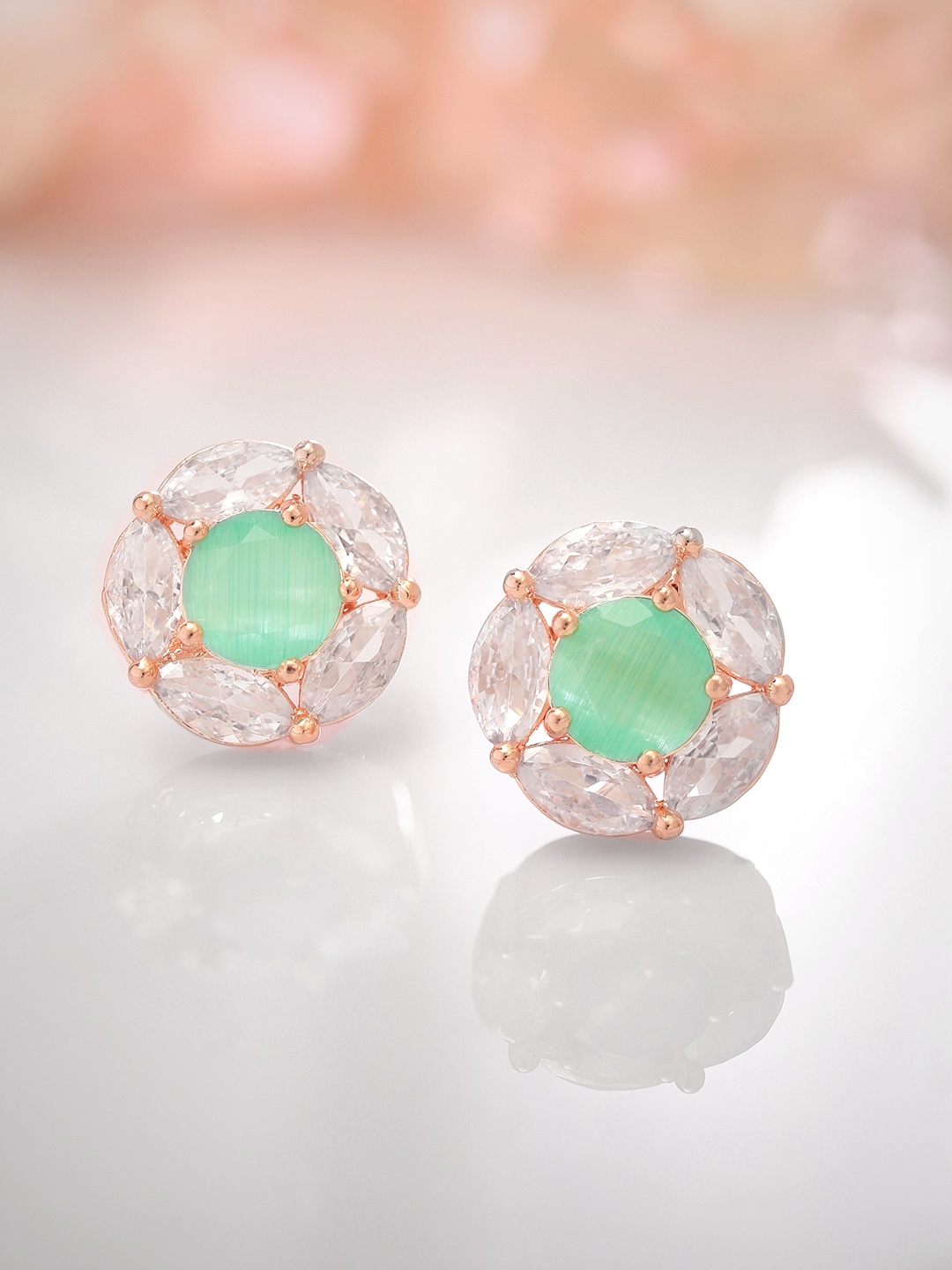 

Rubans Rose Gold-Plated Cubic Zirconia Studs, Sea green