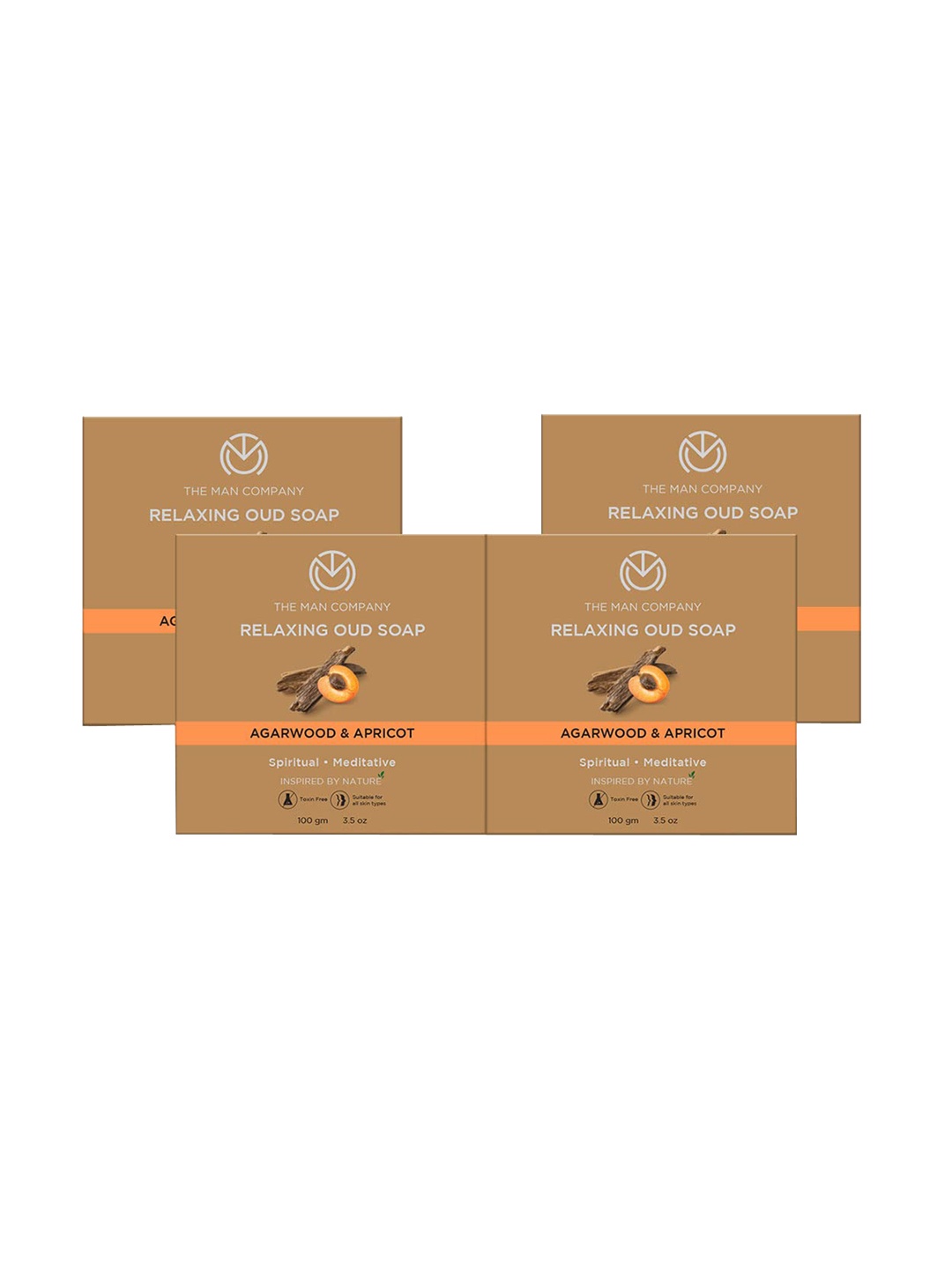 

THE MAN COMPANY Set of 4 Relaxing Oud Soaps with Agarwood & Apricot - 100 g Each, Brown