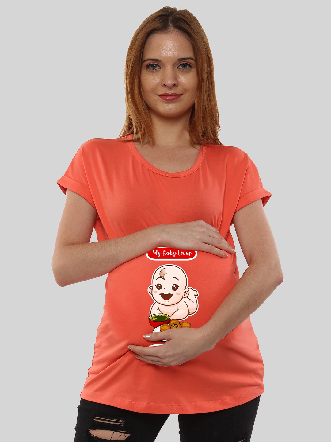 

SillyBoom Women Orange Printed Applique T-shirt