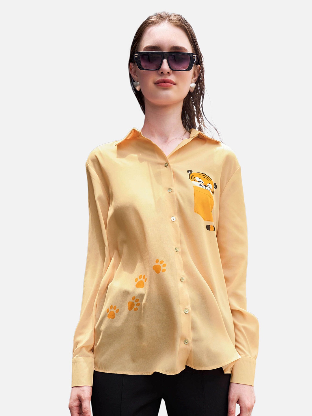 

NEOFAA Women Beige Casual Shirt