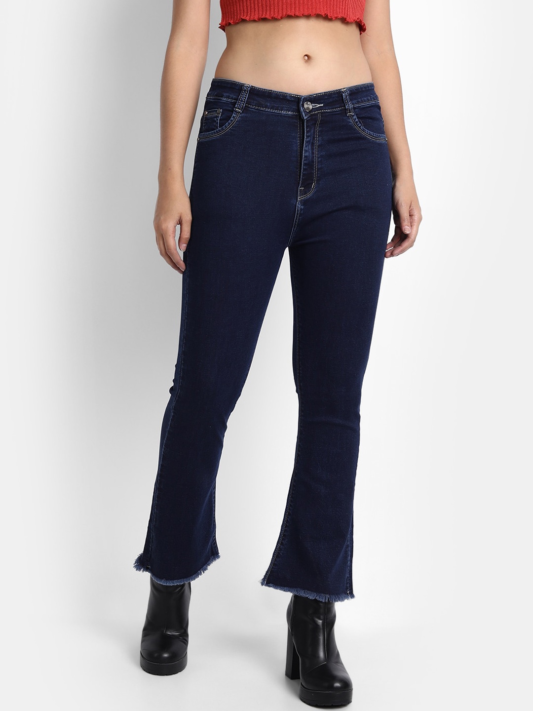 

Next One Women Navy Blue Bootcut High-Rise Stretchable Jeans
