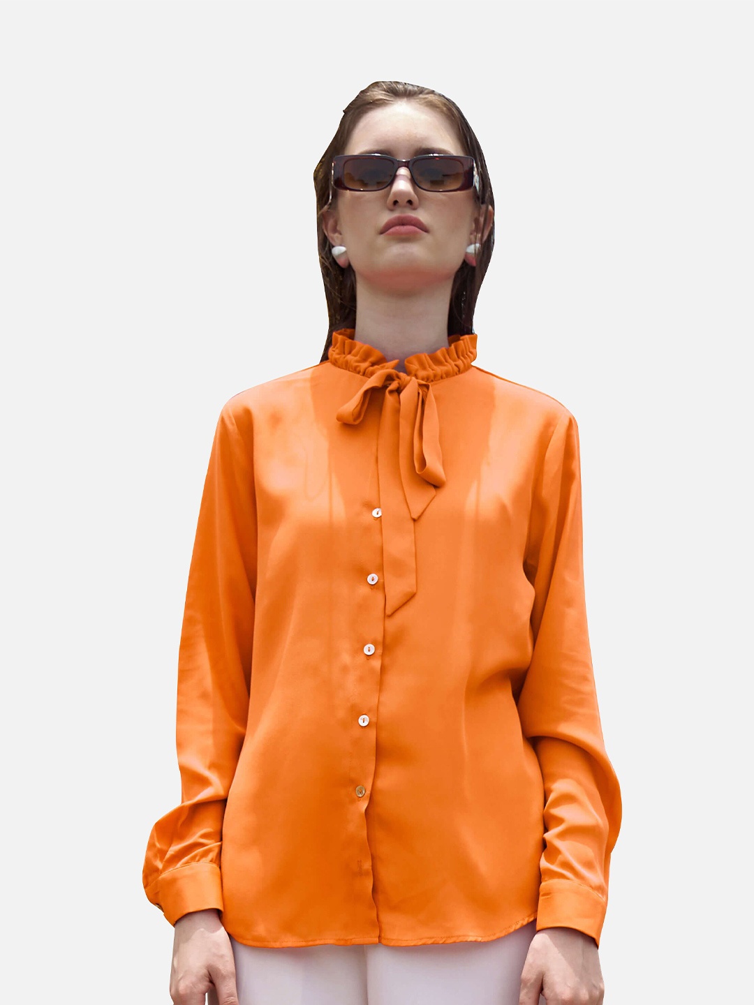 

NEOFAA Women Orange Casual Shirt