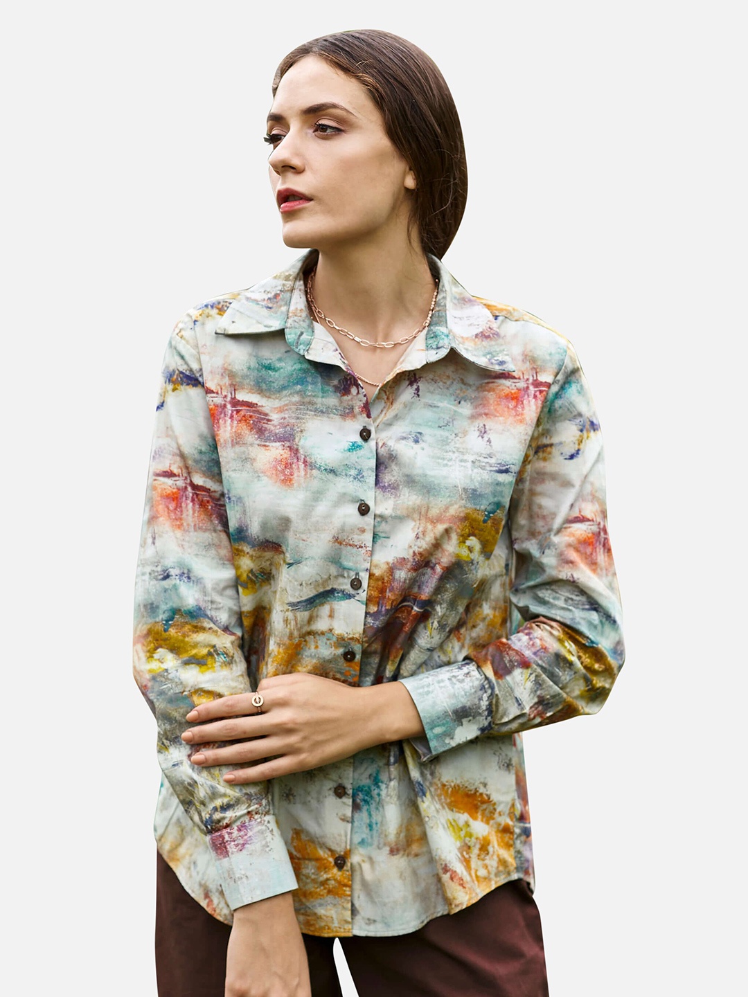 

NEOFAA Women Green Floral Printed Casual Shirt