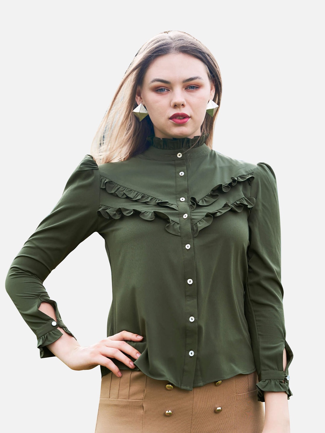 

NEOFAA Women Green Casual Shirt