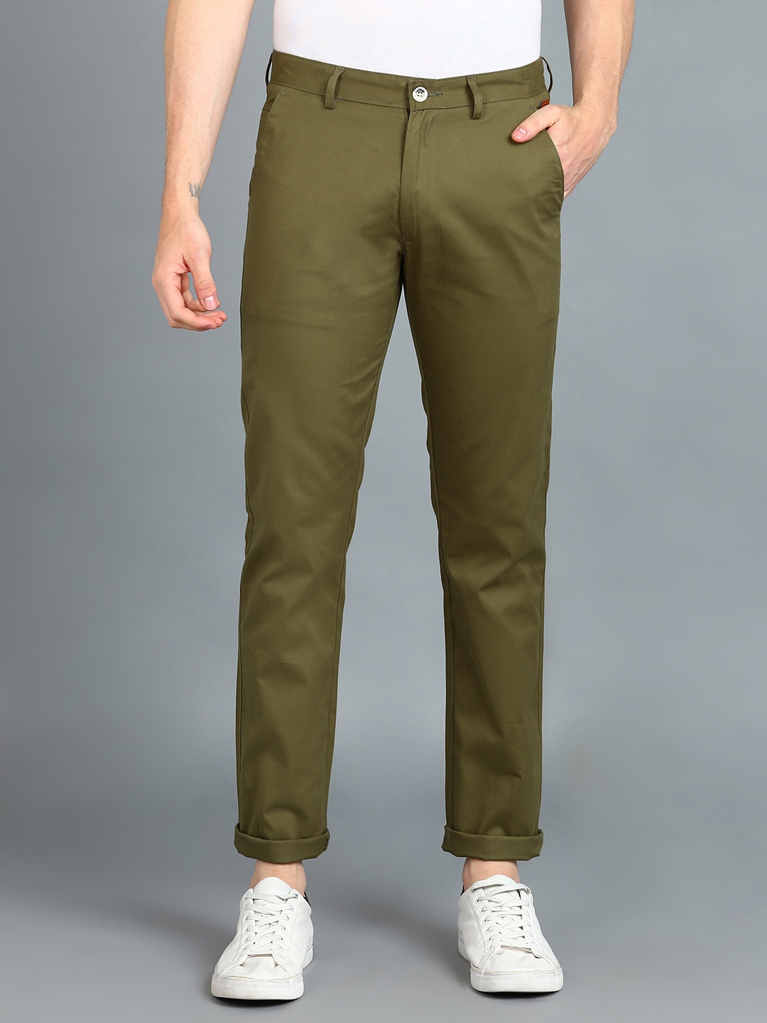 

Urbano Fashion Men Slim Fit Easy Wash Cotton Chinos, Green
