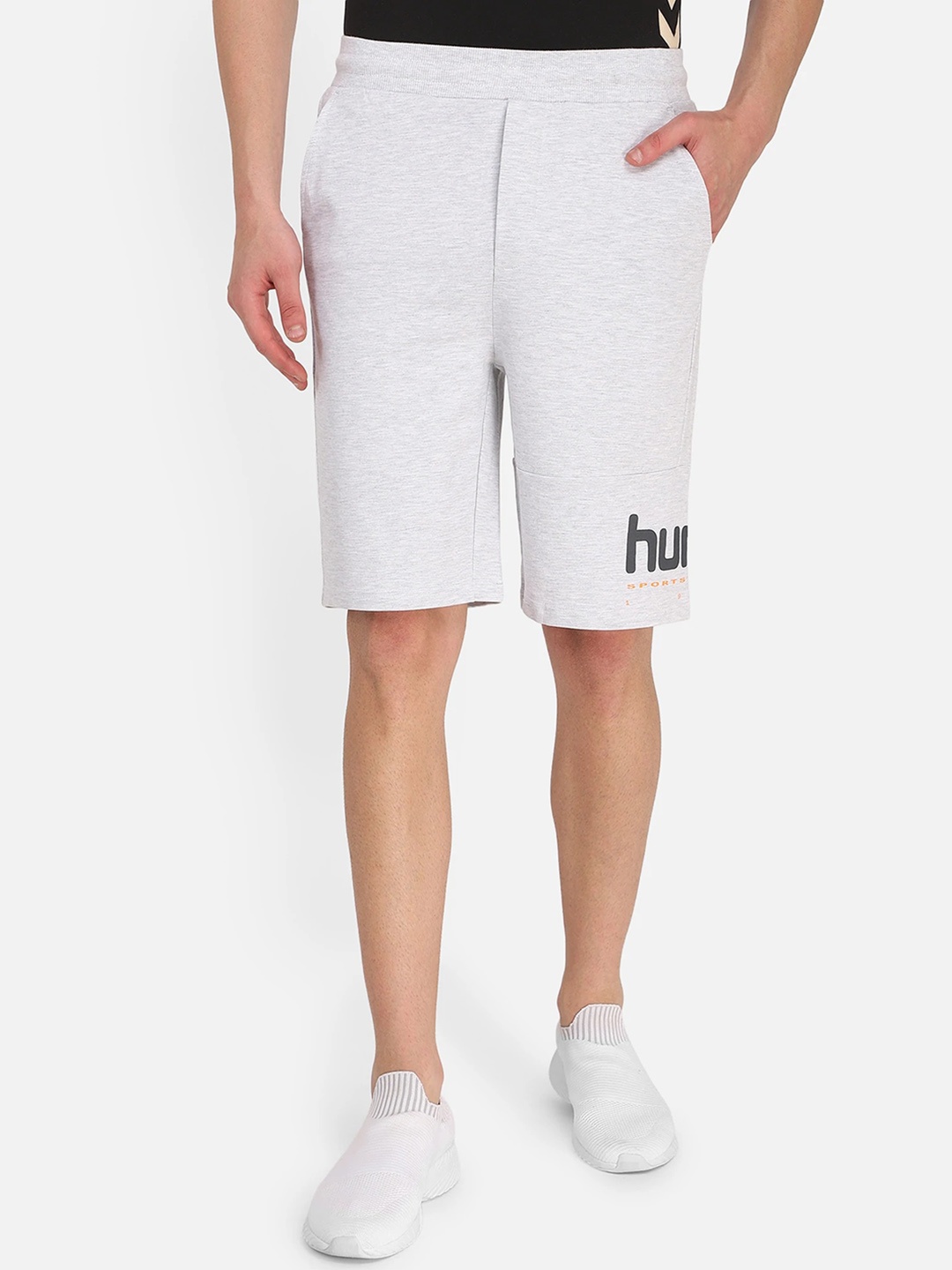 

hummel Men Mid-Rise Training or Gym Cotton Sports Shorts, Grey melange