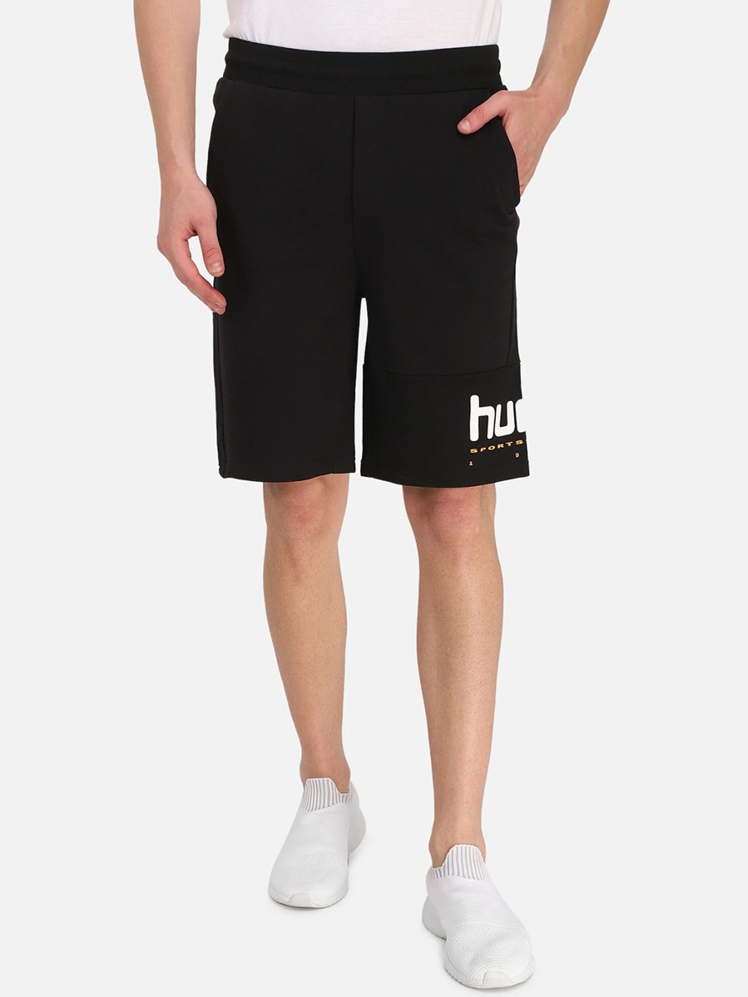 hummel Men Mid-Rise Training or Gym Cotton Sports Shorts, Black