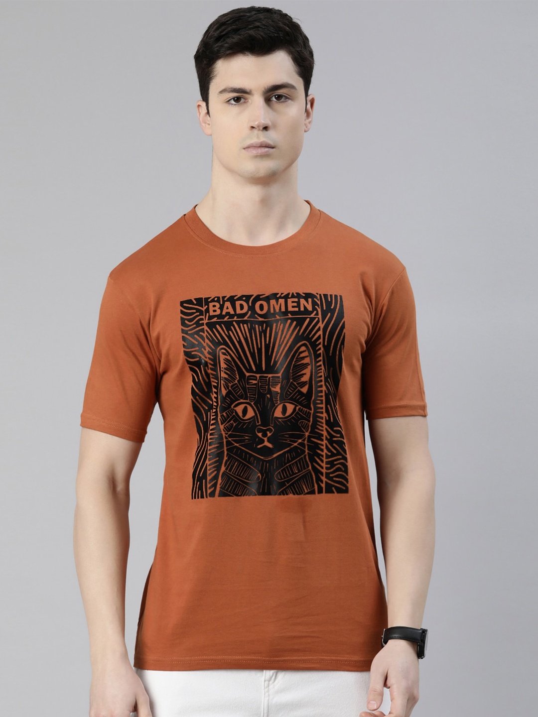 

recast Graphic Printed Pure Cotton Bio Finish T-shirt, Brown