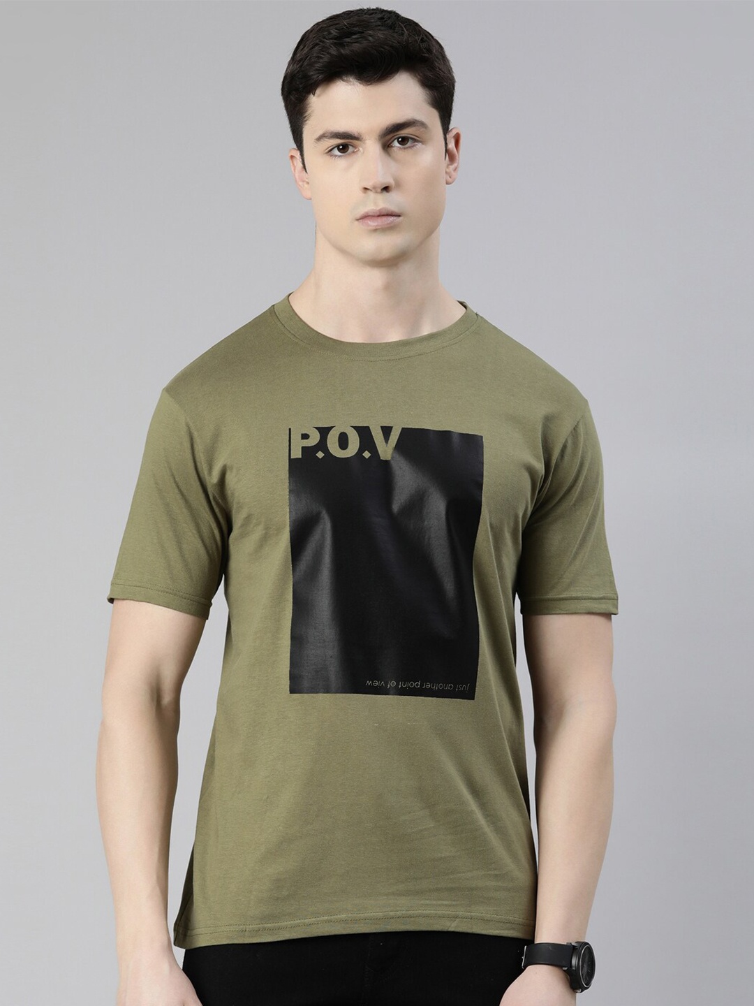 

recast Typography Printed Pure Cotton Bio Finish T-shirt, Olive