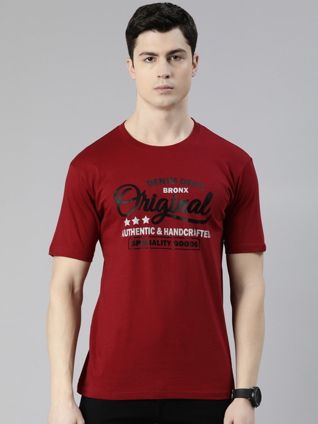 

recast Typography Printed Pure Cotton Bio Finish T-shirt, Maroon