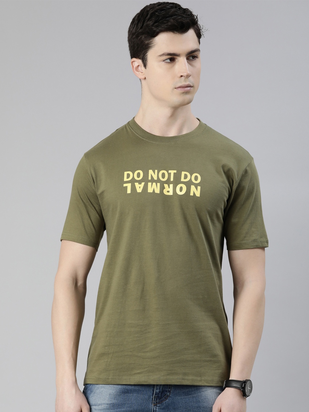 

recast Typography Printed Pure Cotton Bio Finish T-shirt, Olive