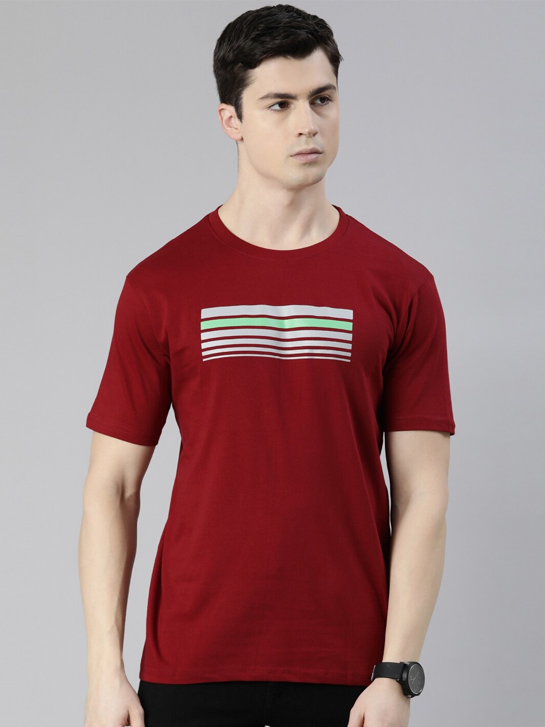 

recast Striped Pure Cotton Bio Finish T-shirt, Maroon