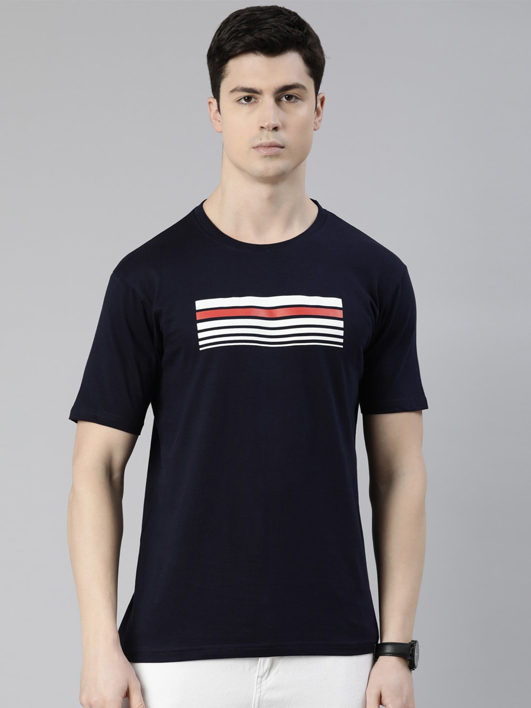 

recast Striped Pure Cotton Bio Finish T-shirt, Navy blue