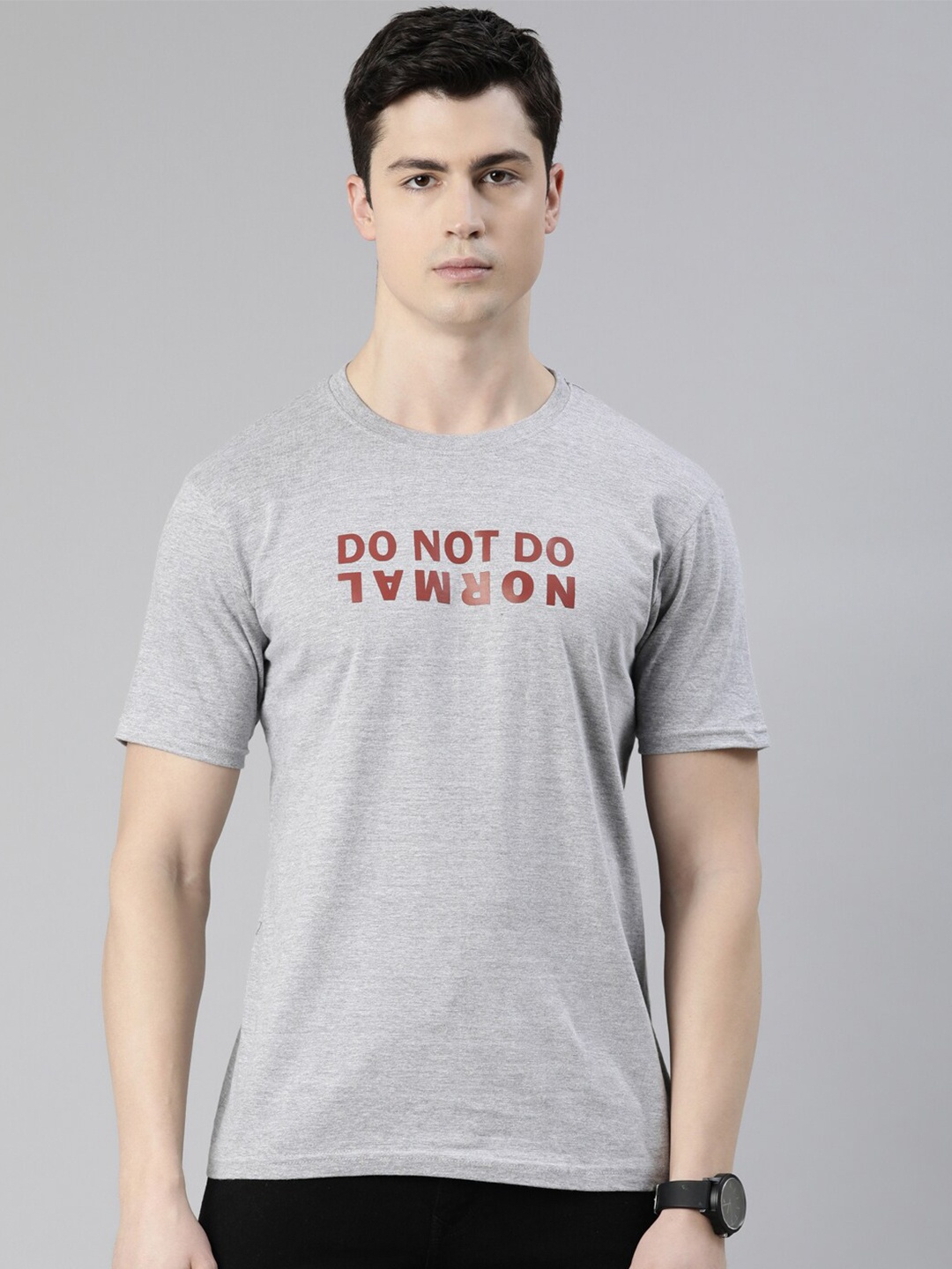 recast Bio Finish Typography Printed Cotton T-shirt, Grey