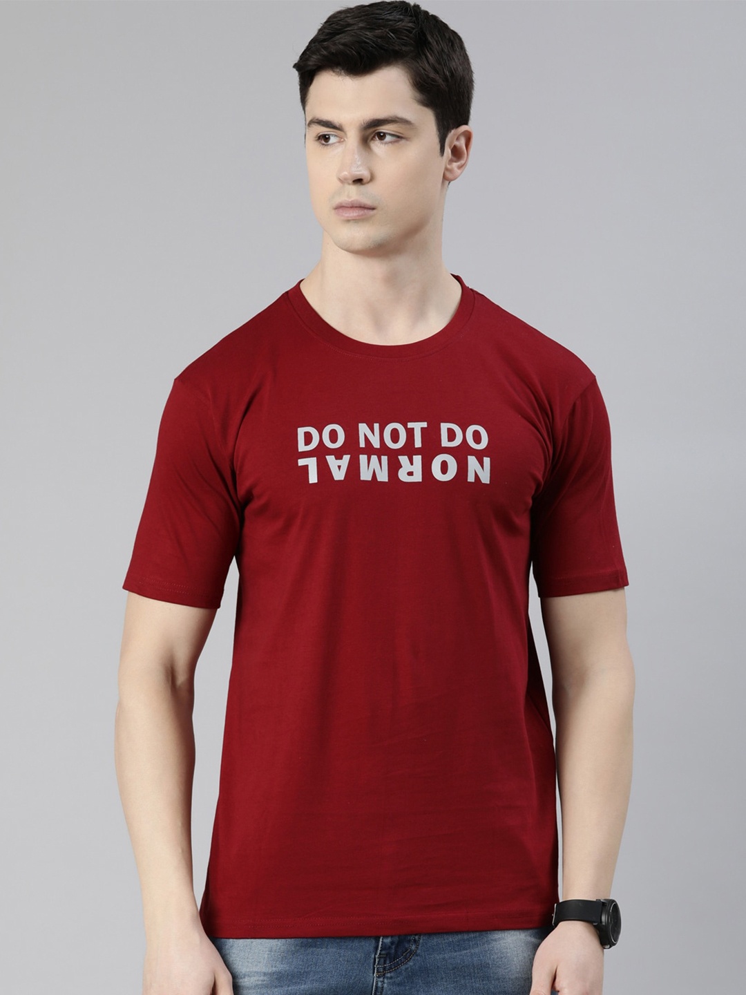 

recast Typography Printed Bio Finish Pure Cotton T-shirt, Maroon