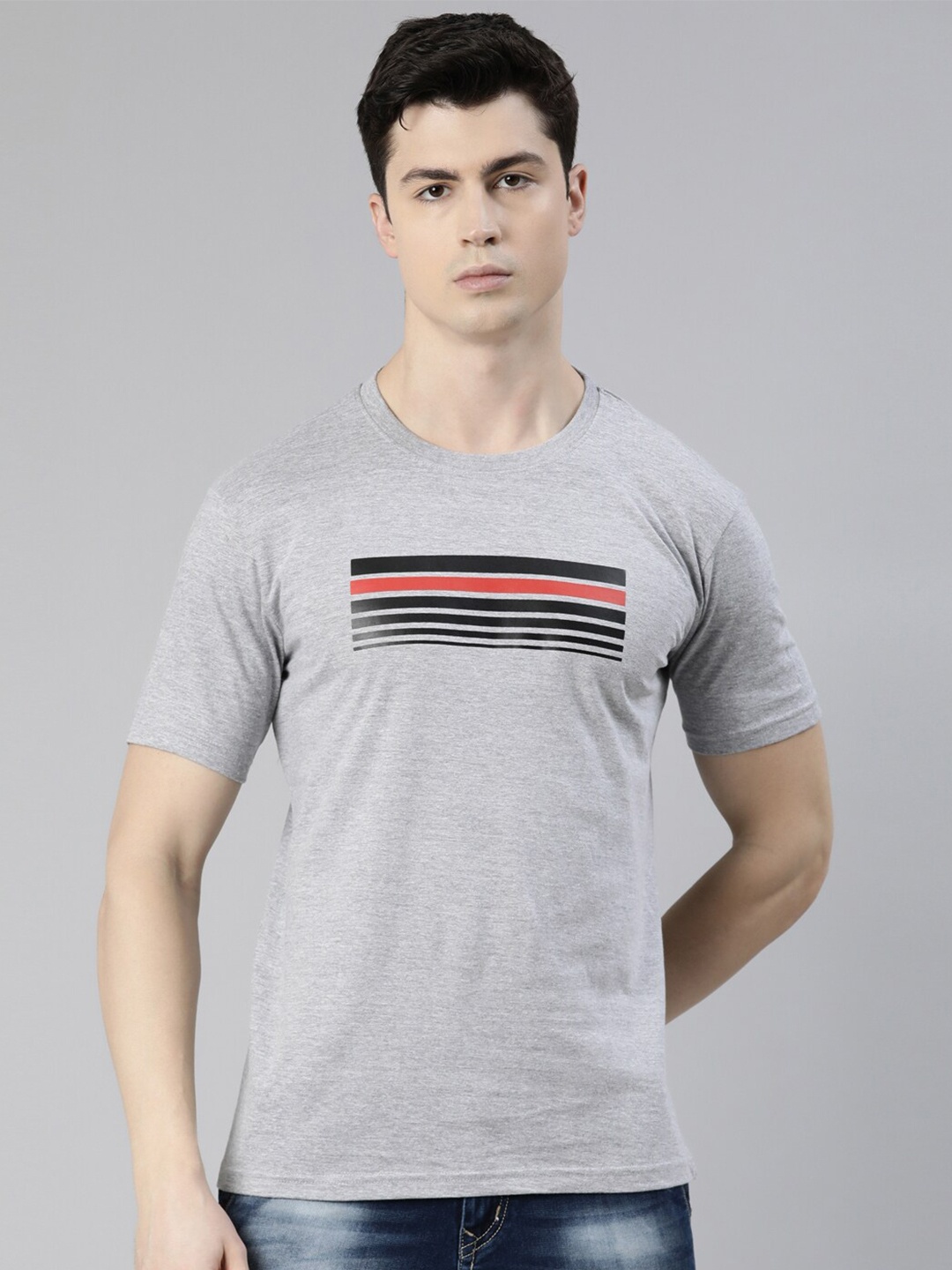 

recast Striped Printed Bio Finish T-shirt, Grey