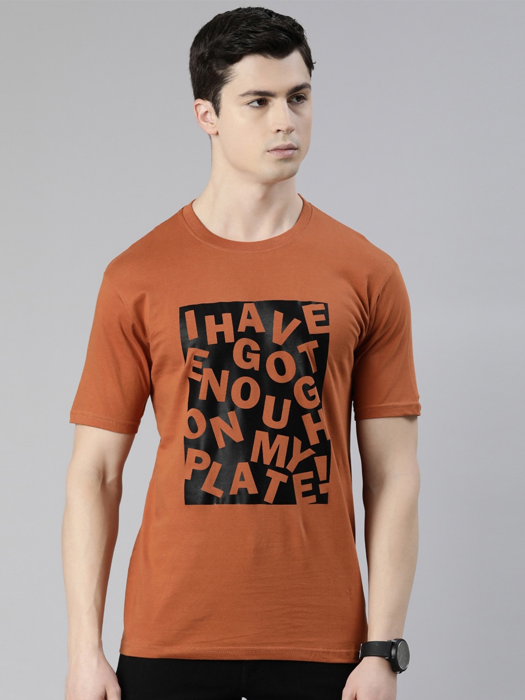 

recast Typography Printed Bio Finish Pure Cotton T-shirt, Brown