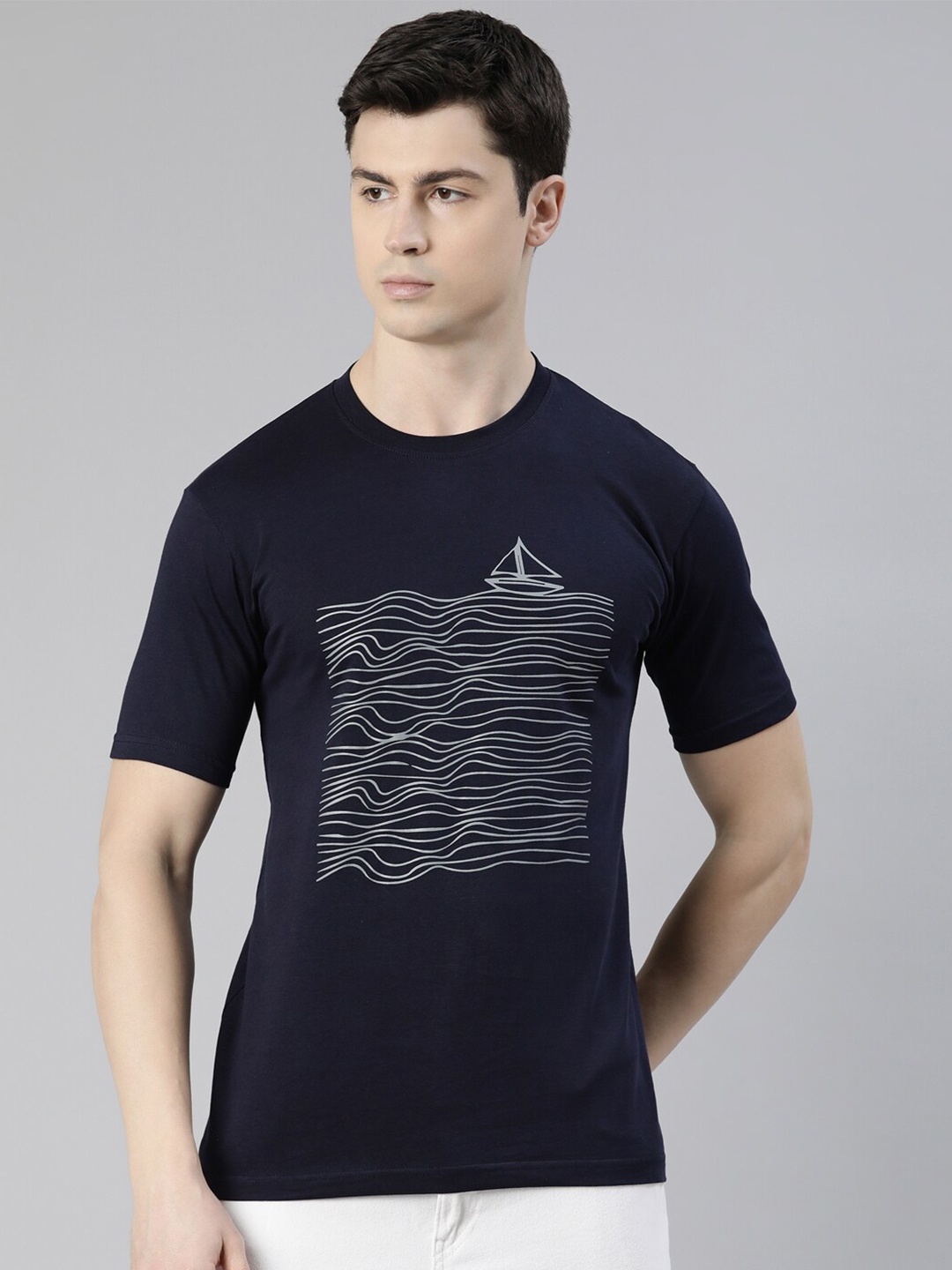 

recast Bio Finish Nautical Printed Pure Cotton T-shirt, Navy blue